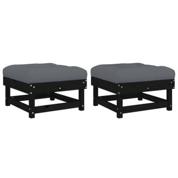 Garden Footstools with Cushions - 2pcs Black Solid Pine