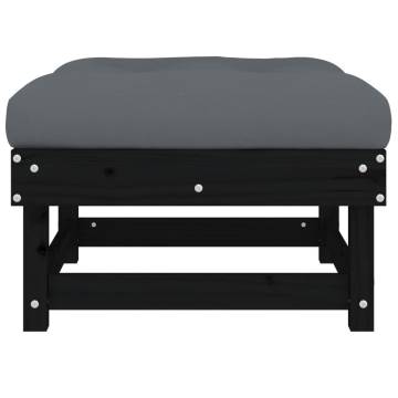 Garden Footstools with Cushions - 2pcs Black Solid Pine