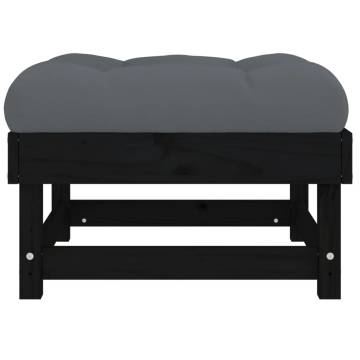 Garden Footstools with Cushions - 2pcs Black Solid Pine