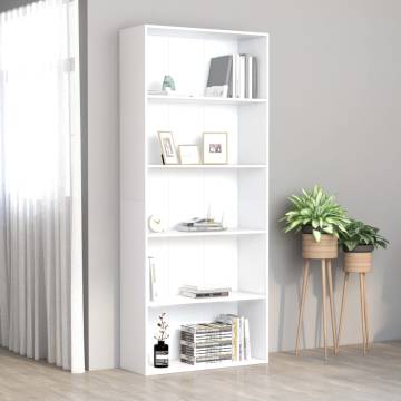 Stylish 5-Tier Book Cabinet in White - 80x30x189 cm