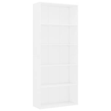 Stylish 5-Tier Book Cabinet in White - 80x30x189 cm