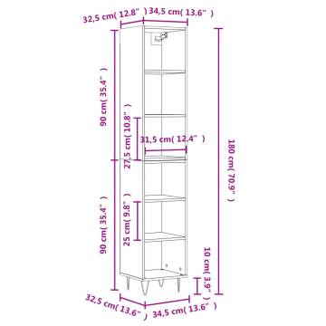 Stylish Highboard Sonoma Oak - 34.5x32.5x180 cm