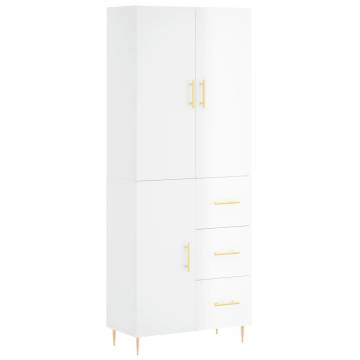 Stylish Highboard High Gloss White - 69.5x34x180 cm