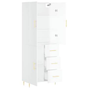 Stylish Highboard High Gloss White - 69.5x34x180 cm