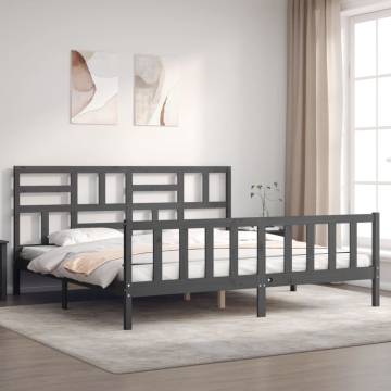 Grey Bed Frame with Headboard | Solid Wood 200x200 cm | HipoMarket