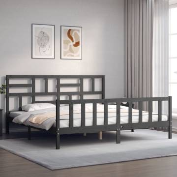 Grey Bed Frame with Headboard | Solid Wood 200x200 cm | HipoMarket