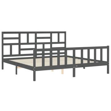 Grey Bed Frame with Headboard | Solid Wood 200x200 cm | HipoMarket