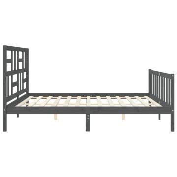 Grey Bed Frame with Headboard | Solid Wood 200x200 cm | HipoMarket