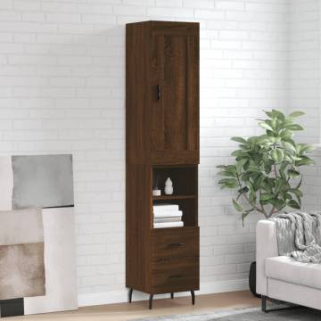 Stylish Highboard Brown Oak - 34.5x34x180 cm Engineered Wood