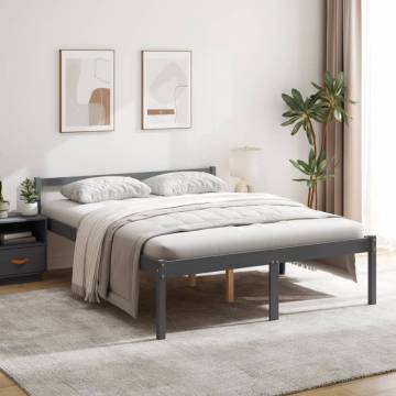 Grey King Size Bed Frame 150x200 cm - Solid Pine Wood