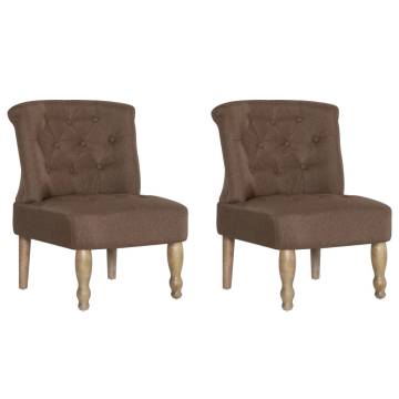 Elegant French Chairs Set - 2pcs Brown Fabric | Hipomarket