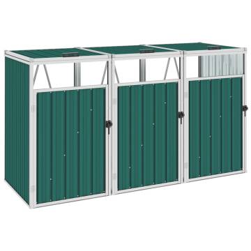 Triple Garbage Bin Shed Green 213x81x121 cm Steel | HipoMarket