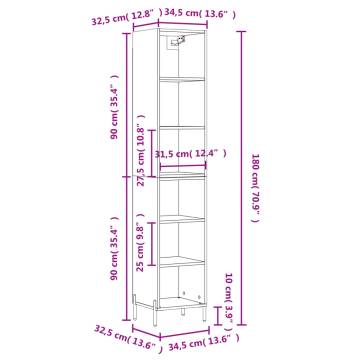 Stylish Highboard in High Gloss White | 34.5x32.5x180 cm