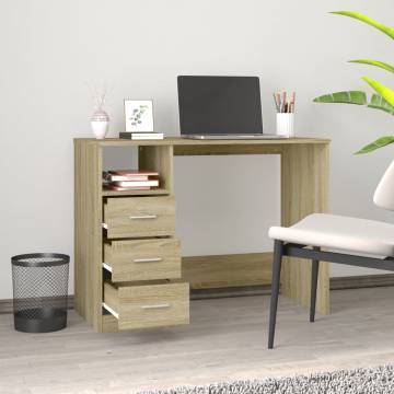 Modern Desk with Drawers - Sonoma Oak | Hipomarket UK