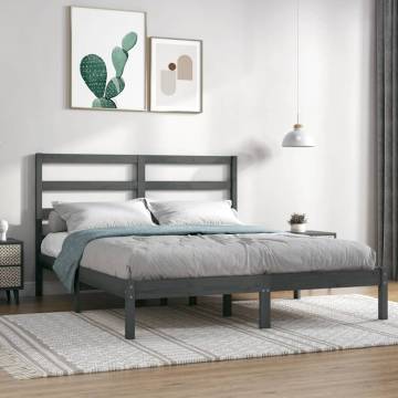 Grey Solid Wood King Size Bed Frame (150x200 cm) - Hipo Market