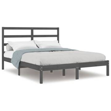 Grey Solid Wood King Size Bed Frame (150x200 cm) - Hipo Market