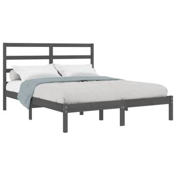 Grey Solid Wood King Size Bed Frame (150x200 cm) - Hipo Market