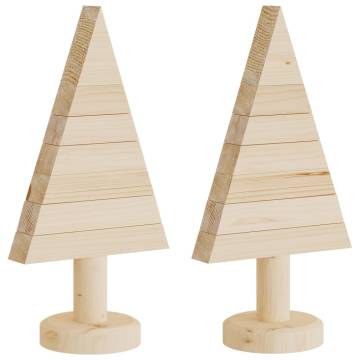 Wooden Christmas Trees for Deco - 2 pcs, 30 cm Solid Pine