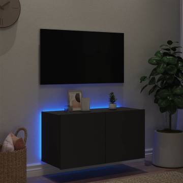 TV Wall Cabinet with LED Lights - Black 80x35x41 cm