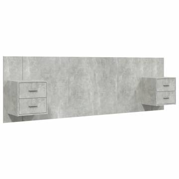 Concrete Grey Bed Headboard with Cabinets | Hipomarket UK