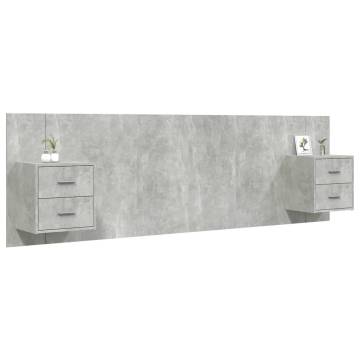 Concrete Grey Bed Headboard with Cabinets | Hipomarket UK