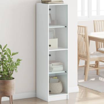 Stylish Highboard with Glass Doors - White 35x37x142 cm