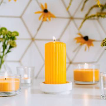 Bolsius Ribbed Pillar Scented Candles - Mango, 6 pcs