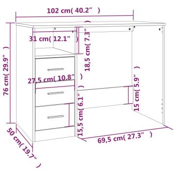 Elegant Smoked Oak Desk with Drawers - 102x50 cm | HipoMarket