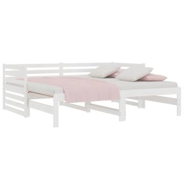 Pull-out Day Bed White - Solid Wood Pine (90x190 cm)