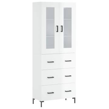 Stylish Highboard High Gloss White - 69.5x34x180 cm