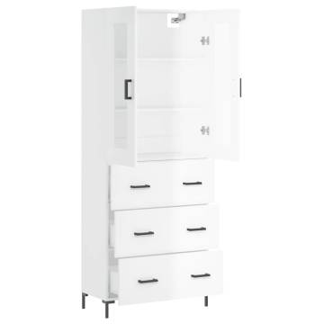 Stylish Highboard High Gloss White - 69.5x34x180 cm