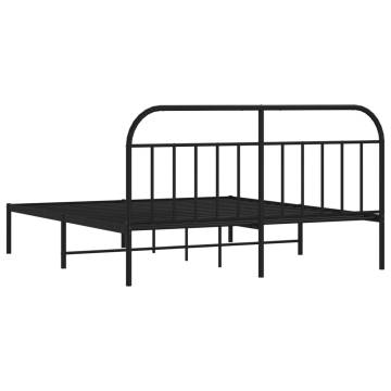 Stylish Black Metal Bed Frame with Headboard - 160x200 cm