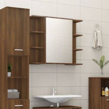 Brown Oak Bathroom Mirror Cabinet - 80x20.5x64 cm