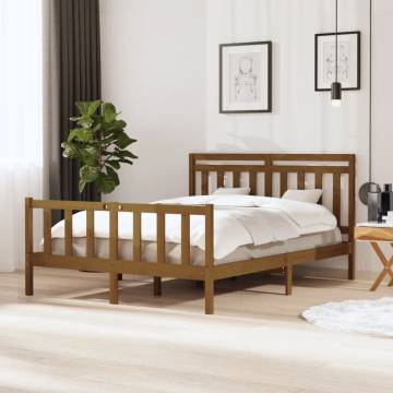 Honey Brown King Size Bed Frame - Solid Pine Wood 150x200 cm