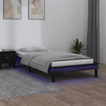 LED Bed Frame Black 90x190 cm - Stylish Solid Wood Design