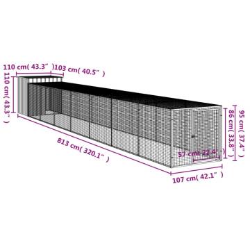 Galvanised Steel Chicken Cage with Run - 110x813x110 cm