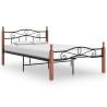 Bed Frame Black Metal and Solid Oak Wood 120x200 cm Colour dark brown Size 120 x 200 cm 