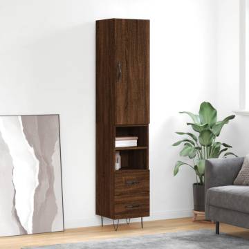 Elegant Highboard in Brown Oak - 34.5x34x180 cm Engineered Wood