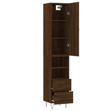 Elegant Highboard in Brown Oak - 34.5x34x180 cm Engineered Wood