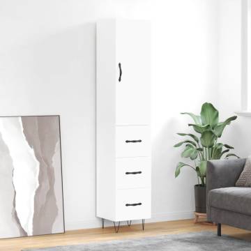 Stylish Highboard in White | 34.5x34x180 cm Engineered Wood