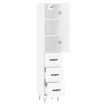 Stylish Highboard in White | 34.5x34x180 cm Engineered Wood