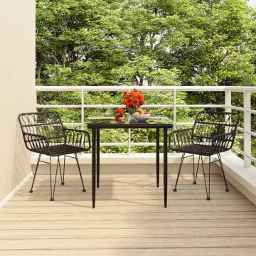 3 Piece Garden Dining Set - Black Poly Rattan | Hipo Market