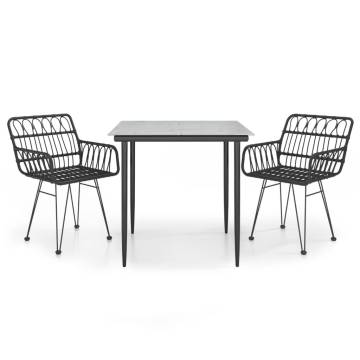 3 Piece Garden Dining Set - Black Poly Rattan | Hipo Market