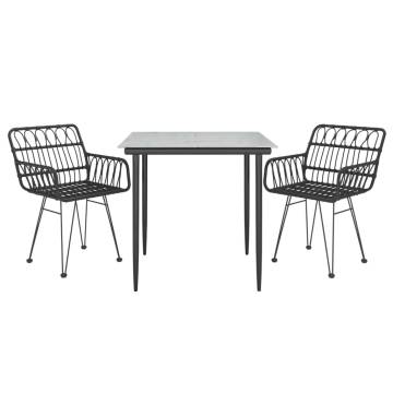 3 Piece Garden Dining Set - Black Poly Rattan | Hipo Market