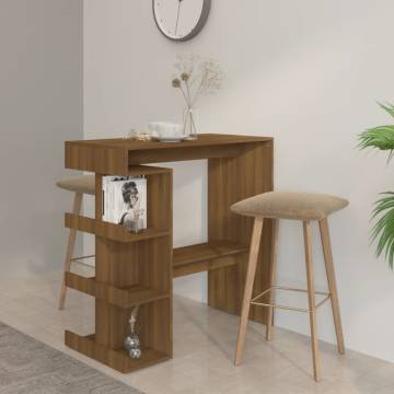 Stylish Bar Table with Storage Rack - Brown Oak Design