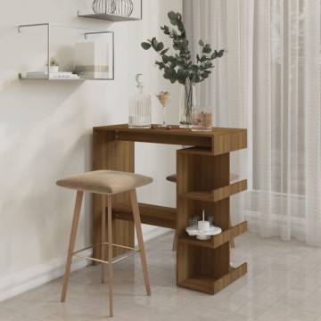 Stylish Bar Table with Storage Rack - Brown Oak Design