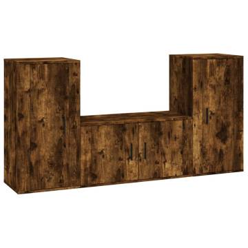 3 Piece Smoked Oak TV Cabinet Set - Stylish & Practical