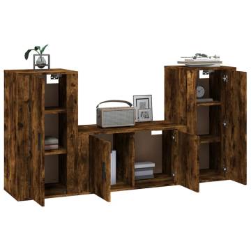 3 Piece Smoked Oak TV Cabinet Set - Stylish & Practical