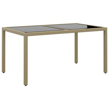 Stylish Garden Table 150x90 cm | Tempered Glass & Rattan Beige