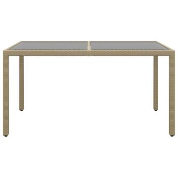 Stylish Garden Table 150x90 cm | Tempered Glass & Rattan Beige